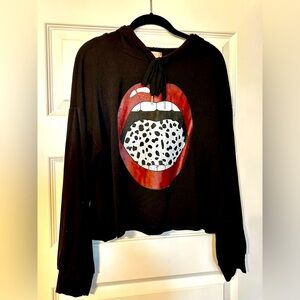 Cropped Black Dalmatian Tongue Hoodie